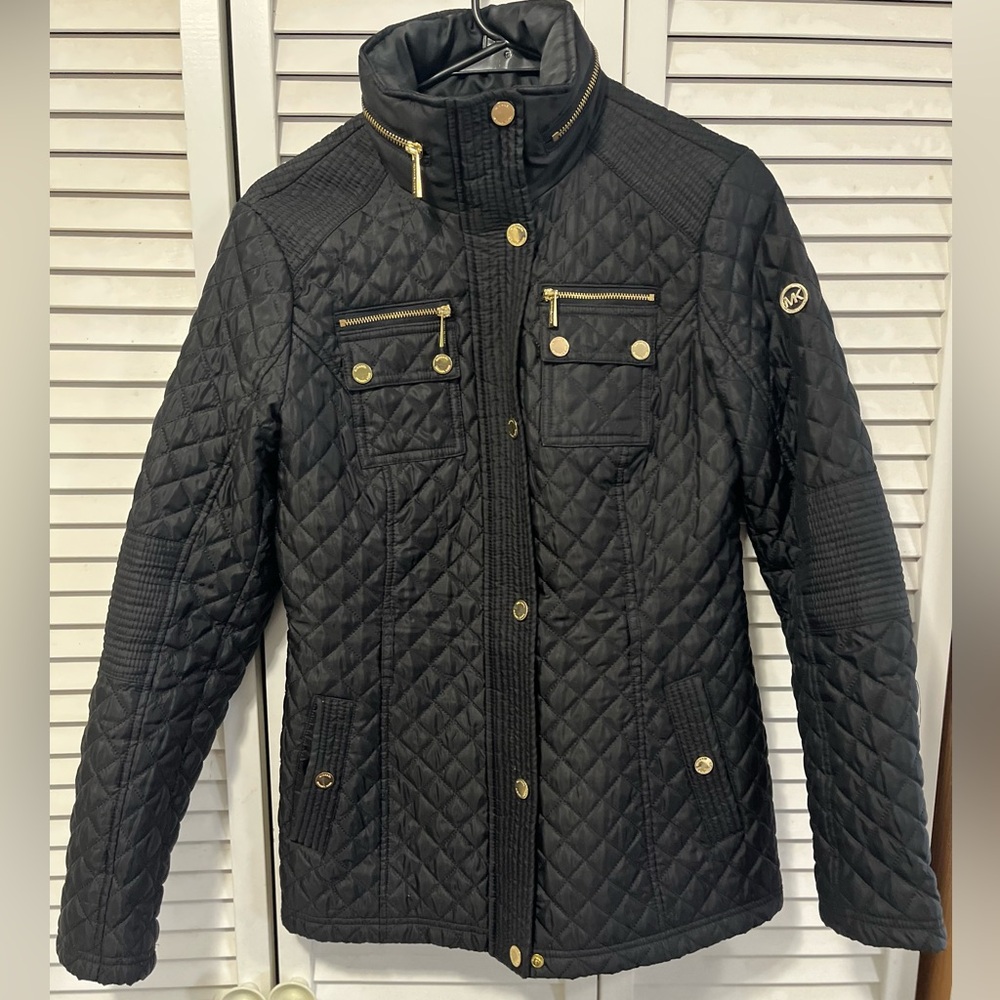 🔥 Michael Kors Black Quilted Jacket with Gold Accents - Women’s XS